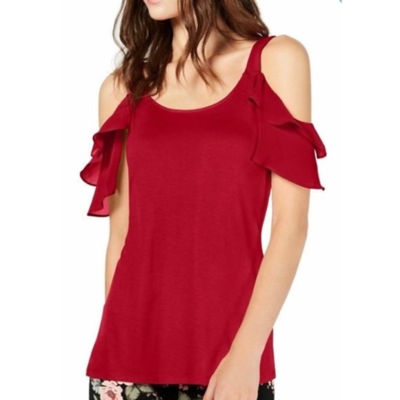 Inc Ruffled Cold-Shoulder Top - Picture 1 of 5